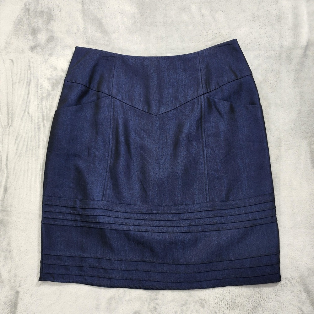 Mac & Jac Skirt Womens‎ 8 Blue Dark Chambray Denim Pencil Office Preppy Pockets